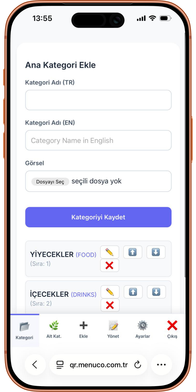 MenuCo Admin Panel Mockup